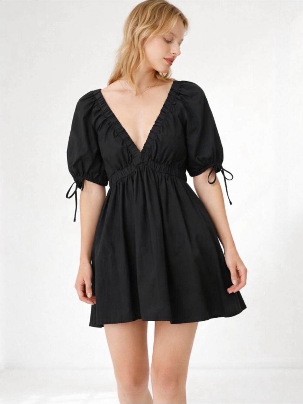 Abercrombie Fitch Plunge V-Neck Puff Sleeve Mini Dress S Party Going Out Beach